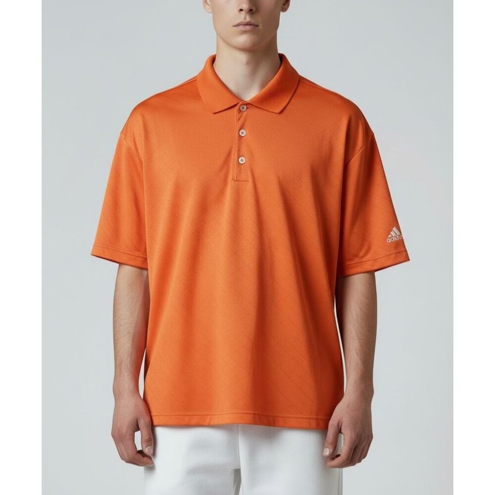 Adidas ClimaCool Mens Polo Shirt Large Orange Short Sleeve Golf Moisture-Wicking